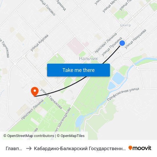Главпочтамт to Кабардино-Балкарский Государственный Аграрный Университет map