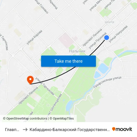 Главпочтамт to Кабардино-Балкарский Государственный Аграрный Университет map