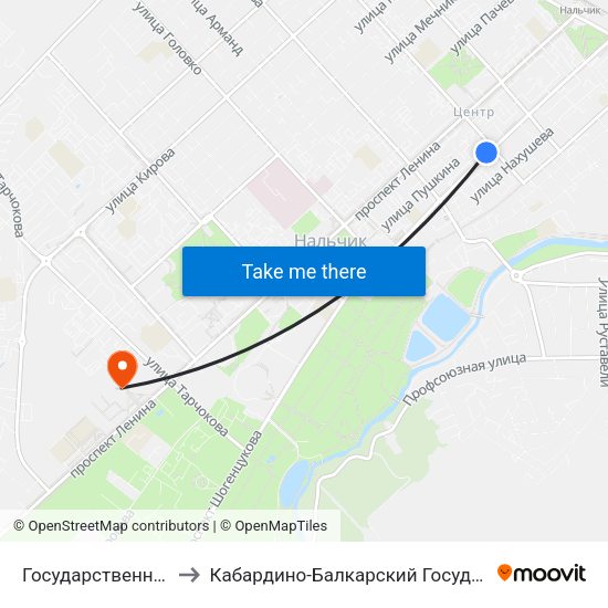 Государственный Концертный Зал to Кабардино-Балкарский Государственный Аграрный Университет map