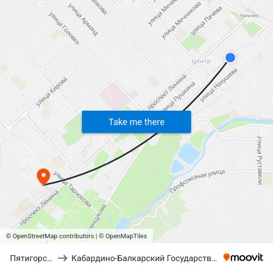 Пятигорская Улица to Кабардино-Балкарский Государственный Аграрный Университет map