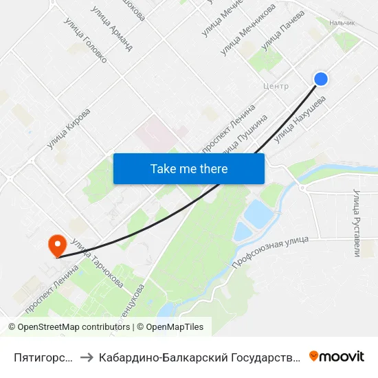 Пятигорская Улица to Кабардино-Балкарский Государственный Аграрный Университет map