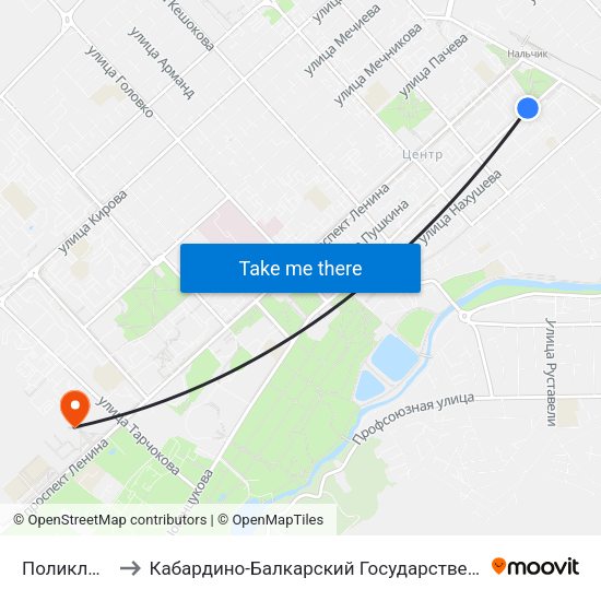 Поликлиника №3 to Кабардино-Балкарский Государственный Аграрный Университет map