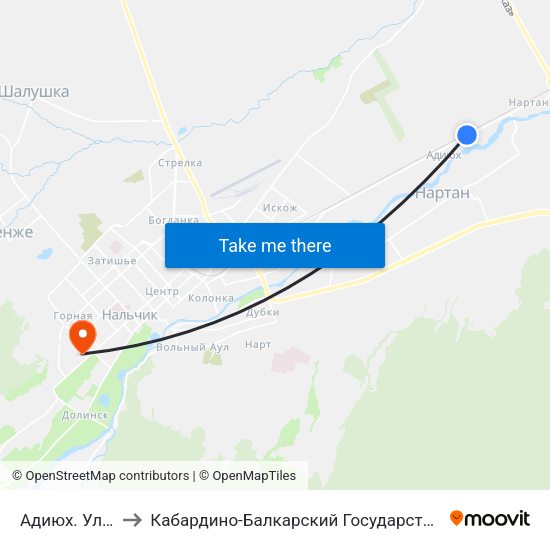 Адиюх. Улица Батраз to Кабардино-Балкарский Государственный Аграрный Университет map