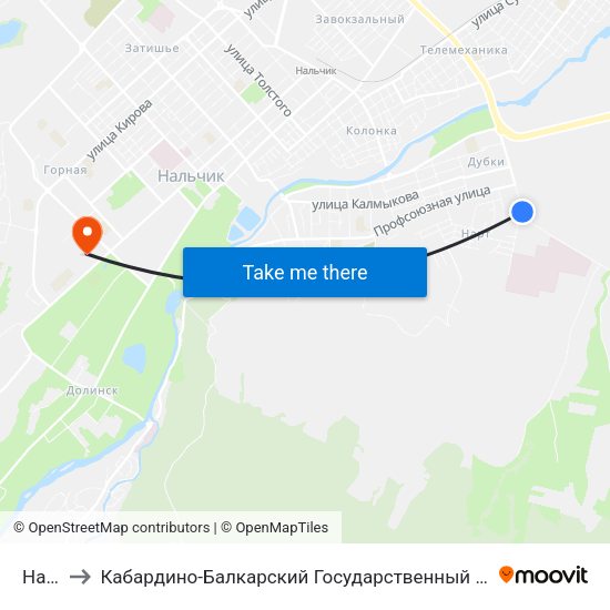 Нарт-3 to Кабардино-Балкарский Государственный Аграрный Университет map