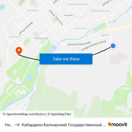 Нарт-3 to Кабардино-Балкарский Государственный Аграрный Университет map