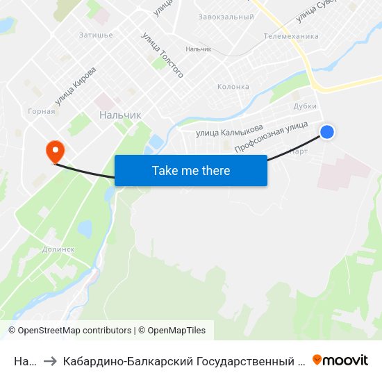 Нарт-3 to Кабардино-Балкарский Государственный Аграрный Университет map