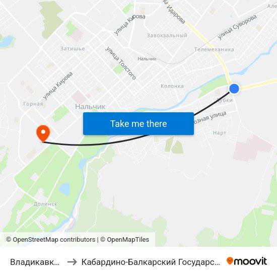 Владикавказское Шоссе to Кабардино-Балкарский Государственный Аграрный Университет map