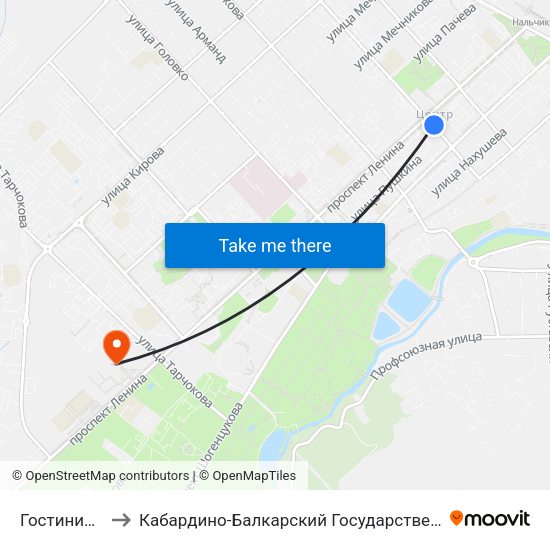 Гостиница Россия to Кабардино-Балкарский Государственный Аграрный Университет map