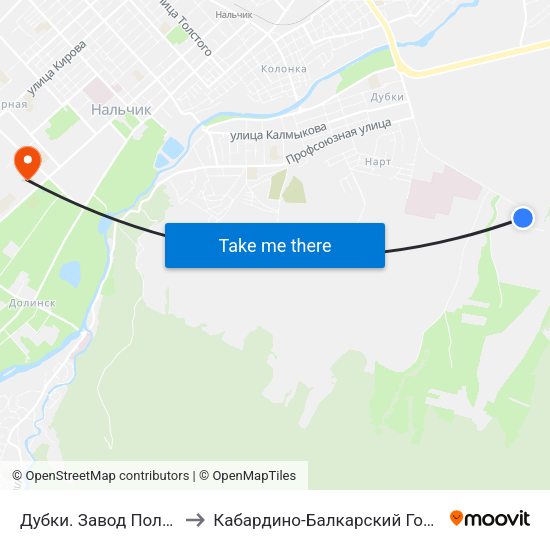 Дубки. Завод Полупроводниковых Приборов to Кабардино-Балкарский Государственный Аграрный Университет map