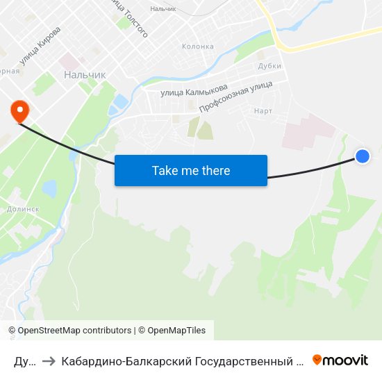 Дубки to Кабардино-Балкарский Государственный Аграрный Университет map