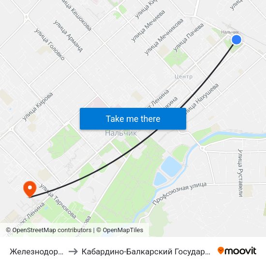 Железнодорожный Вокзал to Кабардино-Балкарский Государственный Аграрный Университет map