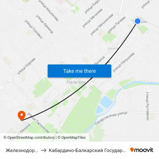 Железнодорожный Вокзал to Кабардино-Балкарский Государственный Аграрный Университет map