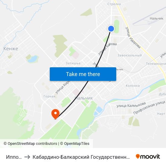 Ипподром to Кабардино-Балкарский Государственный Аграрный Университет map