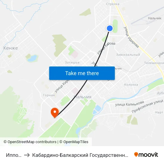 Ипподром to Кабардино-Балкарский Государственный Аграрный Университет map