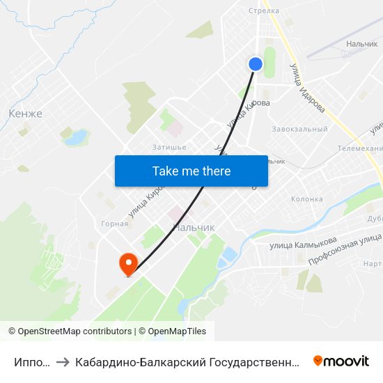 Ипподром to Кабардино-Балкарский Государственный Аграрный Университет map