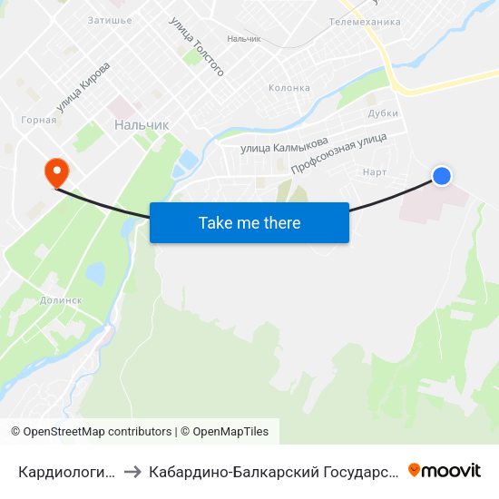 Кардиологический Центр to Кабардино-Балкарский Государственный Аграрный Университет map