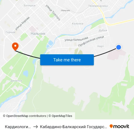 Кардиологический Центр to Кабардино-Балкарский Государственный Аграрный Университет map