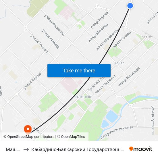 Машзавод to Кабардино-Балкарский Государственный Аграрный Университет map