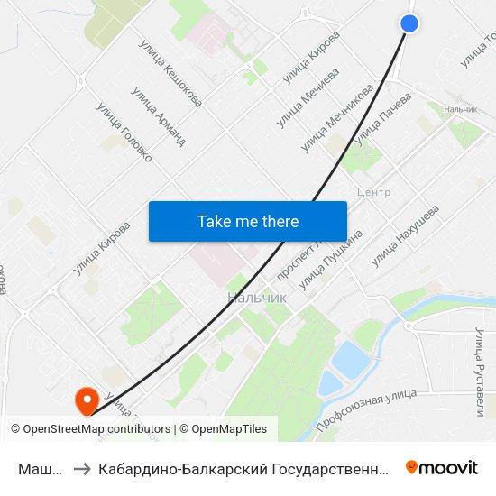 Машзавод to Кабардино-Балкарский Государственный Аграрный Университет map