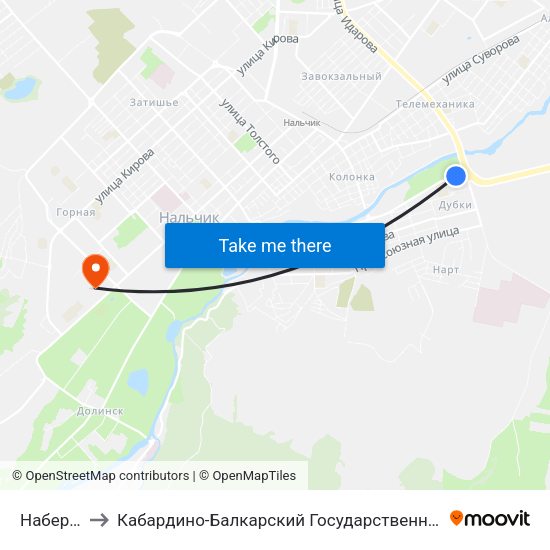 Набережная to Кабардино-Балкарский Государственный Аграрный Университет map