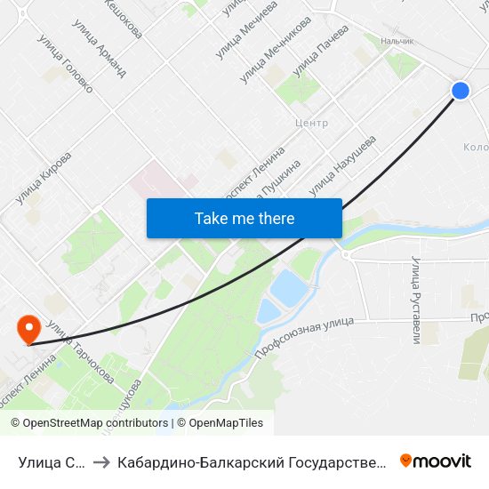 Улица Суворова to Кабардино-Балкарский Государственный Аграрный Университет map