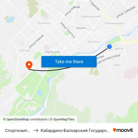 Спорткомплекс Нальчик to Кабардино-Балкарский Государственный Аграрный Университет map