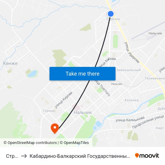 Стрелка to Кабардино-Балкарский Государственный Аграрный Университет map