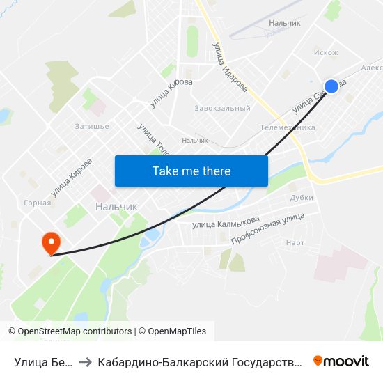Улица Бесланеева to Кабардино-Балкарский Государственный Аграрный Университет map
