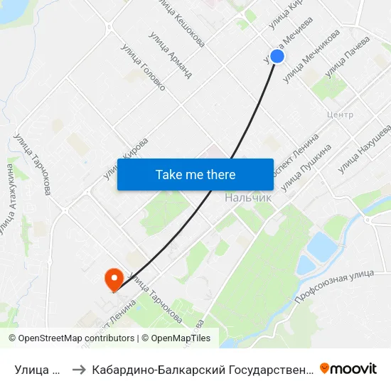 Улица Мечиева to Кабардино-Балкарский Государственный Аграрный Университет map