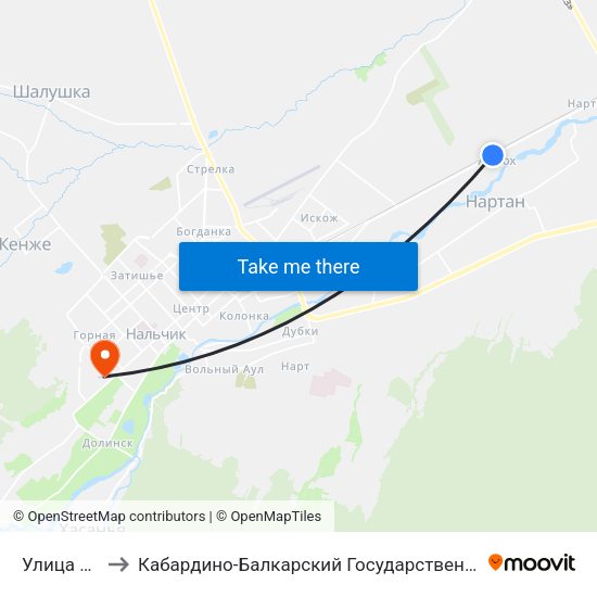 Улица Сатаней to Кабардино-Балкарский Государственный Аграрный Университет map