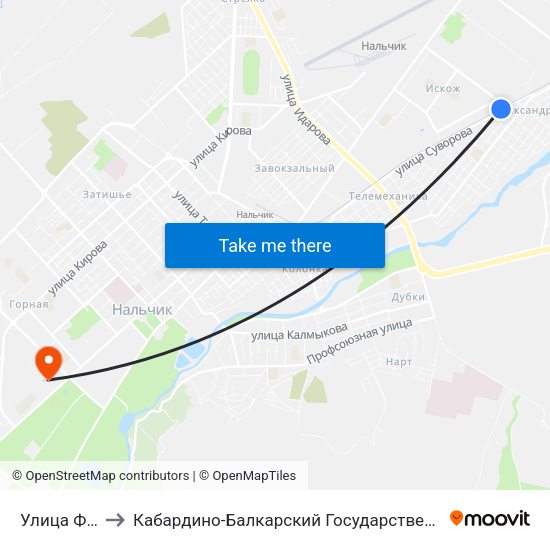 Улица Фанзиева to Кабардино-Балкарский Государственный Аграрный Университет map