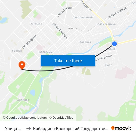 Улица Шогенова to Кабардино-Балкарский Государственный Аграрный Университет map