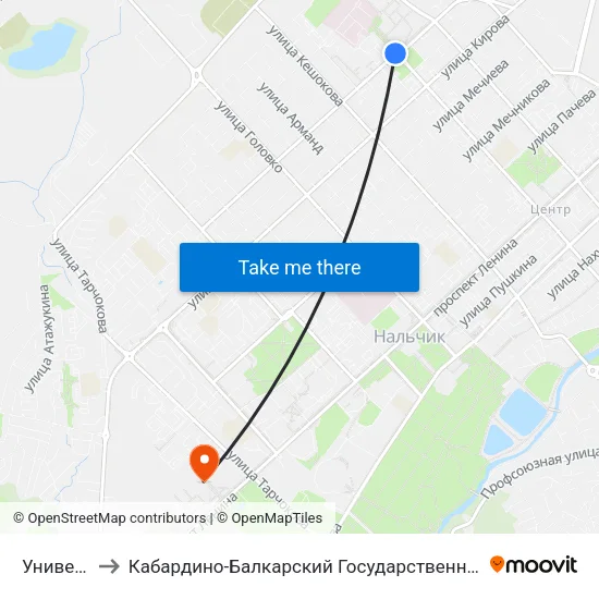 Университет to Кабардино-Балкарский Государственный Аграрный Университет map