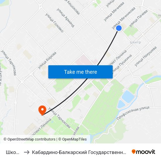 Школа №5 to Кабардино-Балкарский Государственный Аграрный Университет map