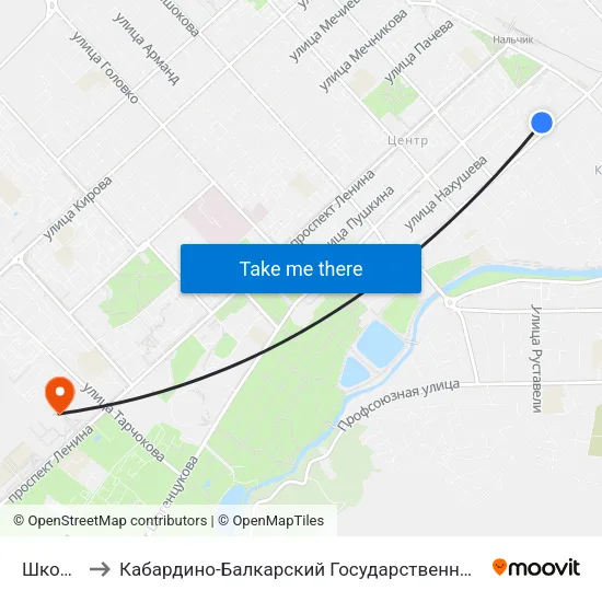 Школа №6 to Кабардино-Балкарский Государственный Аграрный Университет map