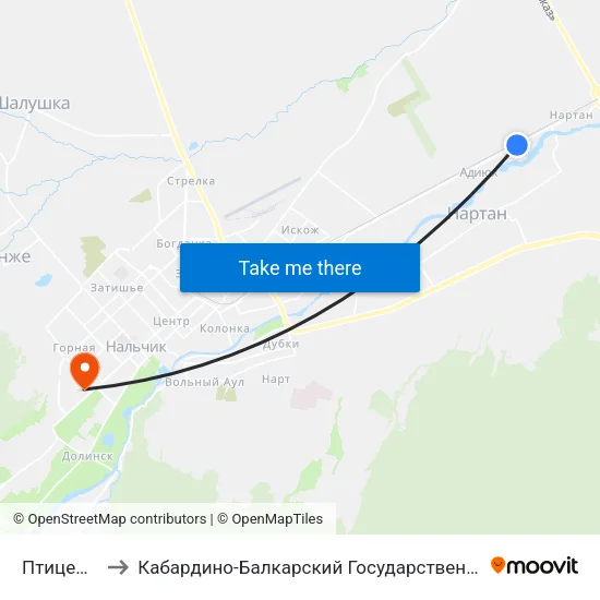 Птицефабрика to Кабардино-Балкарский Государственный Аграрный Университет map