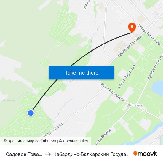 Садовое Товарищество Радуга to Кабардино-Балкарский Государственный Аграрный Университет map
