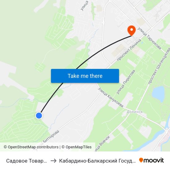 Садовое Товарищество Мичуринец to Кабардино-Балкарский Государственный Аграрный Университет map