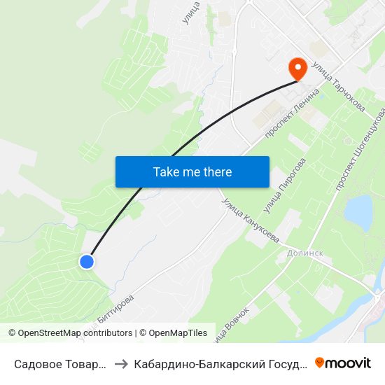 Садовое Товарищество Мичуринец to Кабардино-Балкарский Государственный Аграрный Университет map