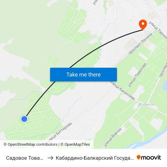 Садовое Товарищество Эльбрус to Кабардино-Балкарский Государственный Аграрный Университет map