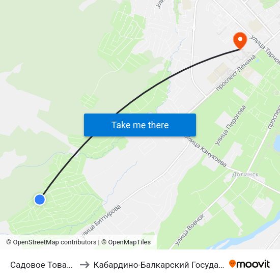 Садовое Товарищество Эльбрус to Кабардино-Балкарский Государственный Аграрный Университет map