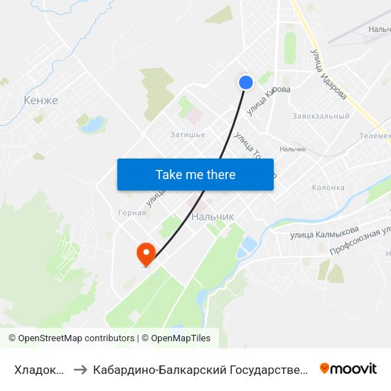 Хладокомбинат to Кабардино-Балкарский Государственный Аграрный Университет map