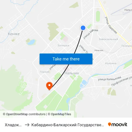 Хладокомбинат to Кабардино-Балкарский Государственный Аграрный Университет map