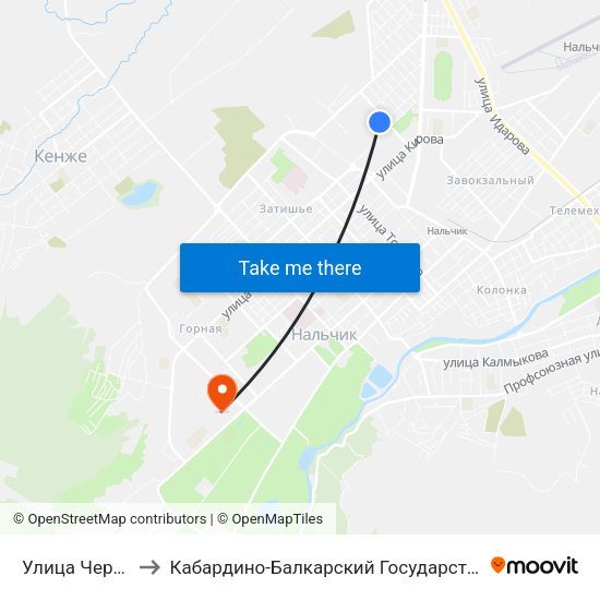 Улица Чернышевского to Кабардино-Балкарский Государственный Аграрный Университет map