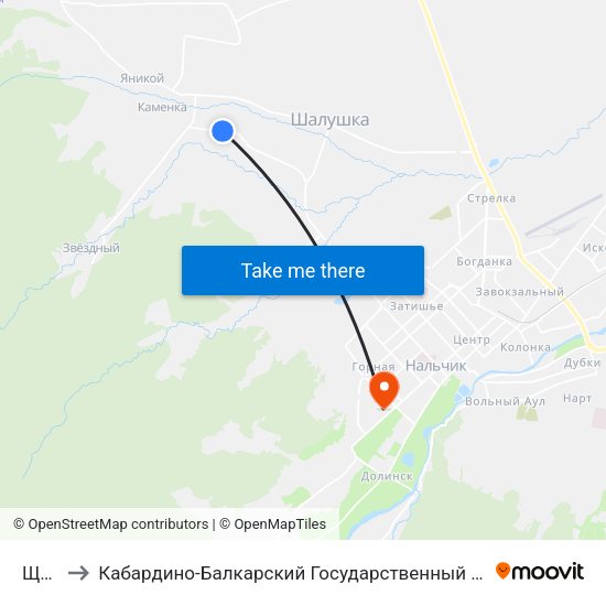 Щтауч to Кабардино-Балкарский Государственный Аграрный Университет map