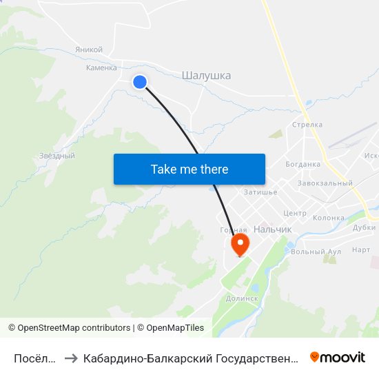Посёлок Мир to Кабардино-Балкарский Государственный Аграрный Университет map