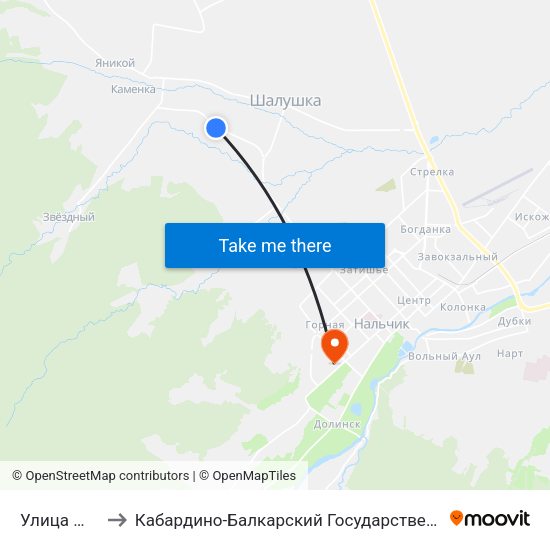 Улица Шокарова to Кабардино-Балкарский Государственный Аграрный Университет map