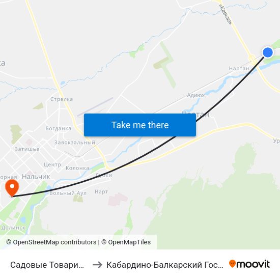 Садовые Товарищества Дружба И Алмалы to Кабардино-Балкарский Государственный Аграрный Университет map