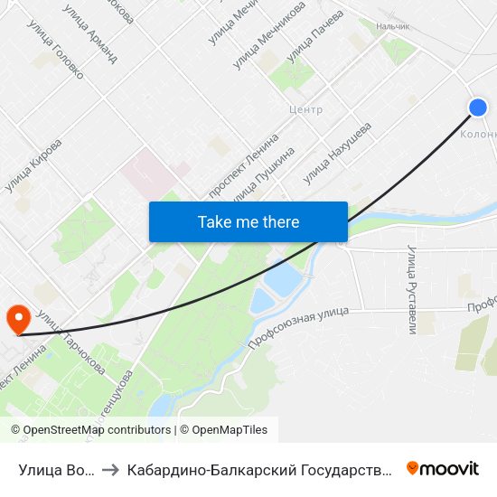 Улица Вологирова to Кабардино-Балкарский Государственный Аграрный Университет map