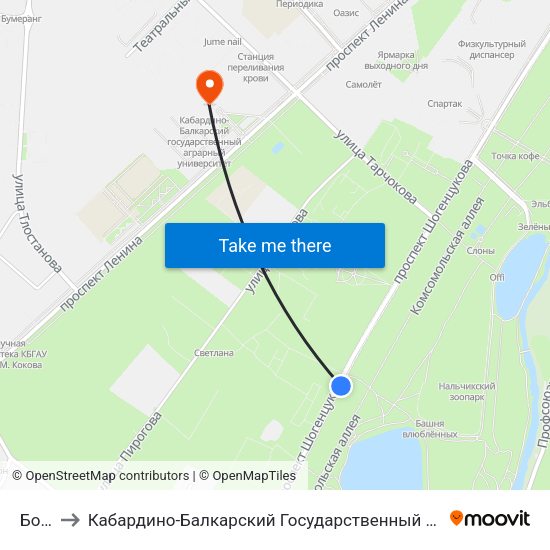 Бочка to Кабардино-Балкарский Государственный Аграрный Университет map
